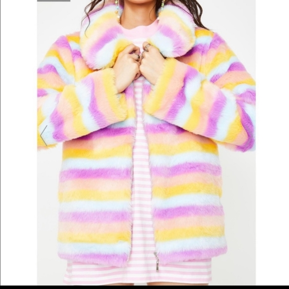Never worn. Asos daisy street rainbow fur coat 2x - Picture 2 of 7